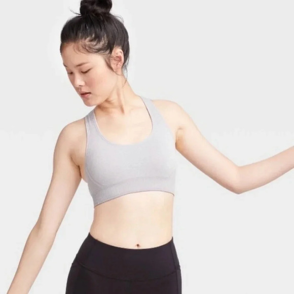 All in Motion Seamless Race Sports Bra, Color Gray Size Large - Picture 1 of 11